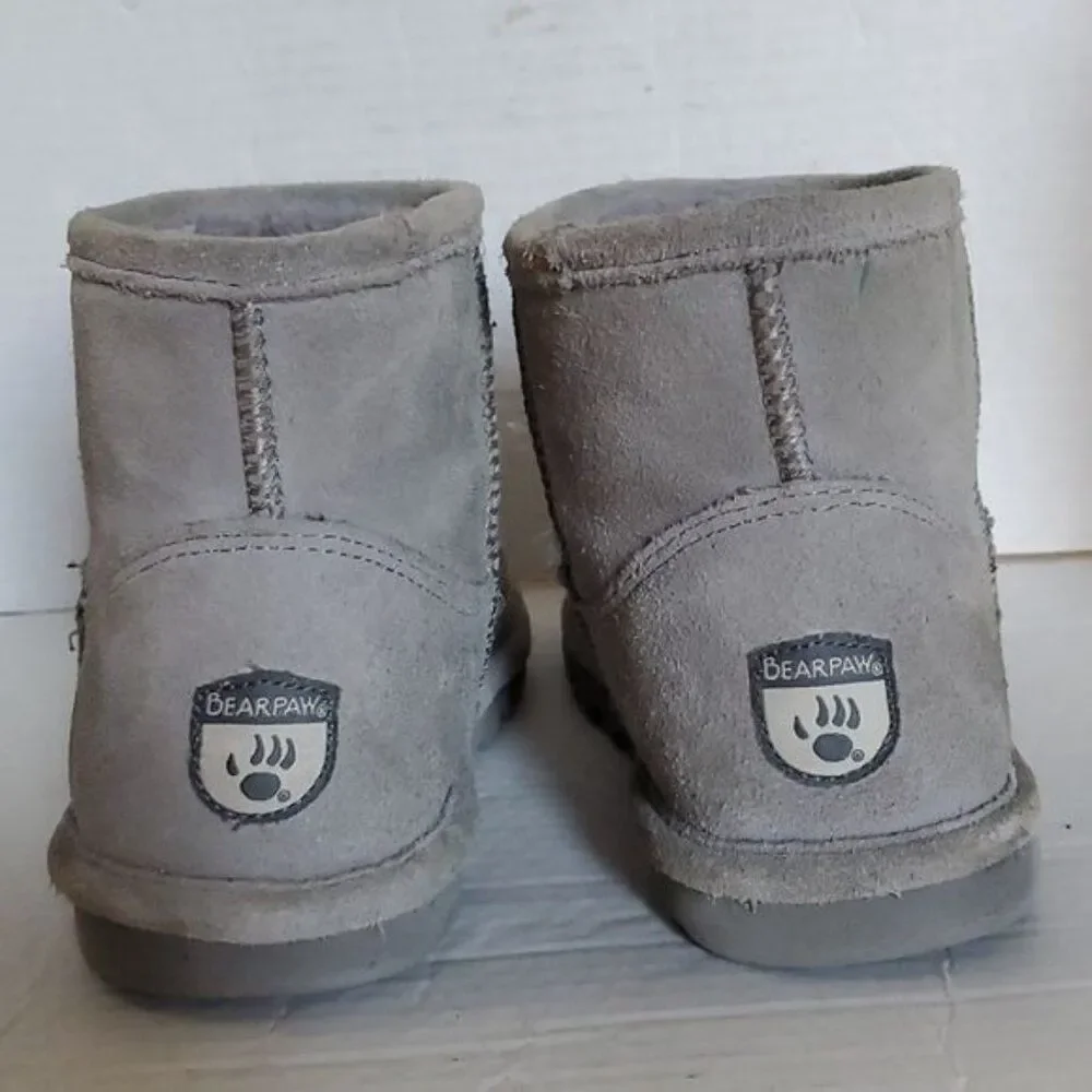 Bearpaw Boots Booties Shoes Gray Suede Winter Snow Alyssa Ankle Youth GIRLS 4